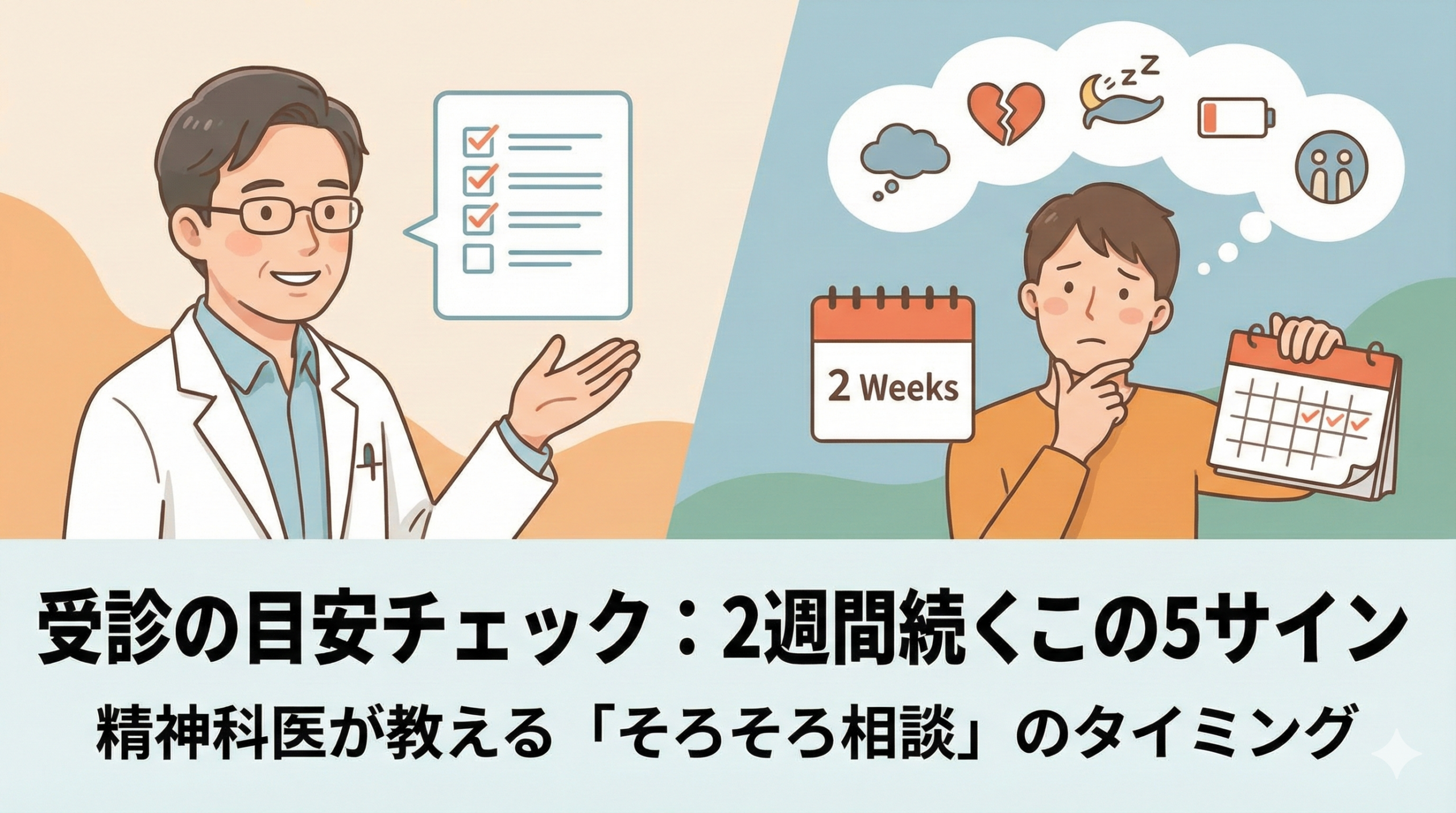 受診の目安チェック：2週間続くこの5サイン──精神科医が教える「そろそろ相談」のタイミング